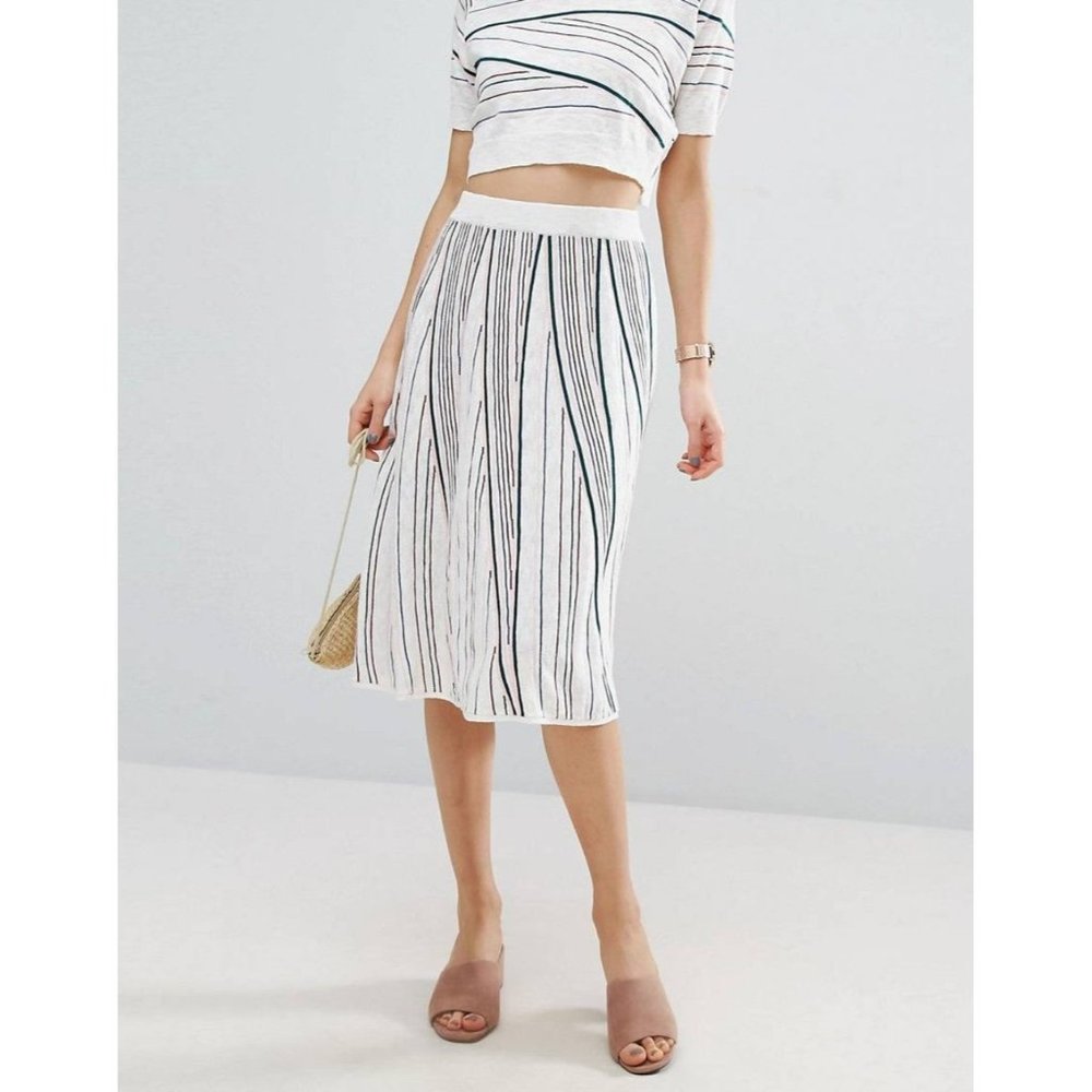 ASOS Co Ord Knitted Skirt in Stripe Cotton Linen Sweater Knit Size 4